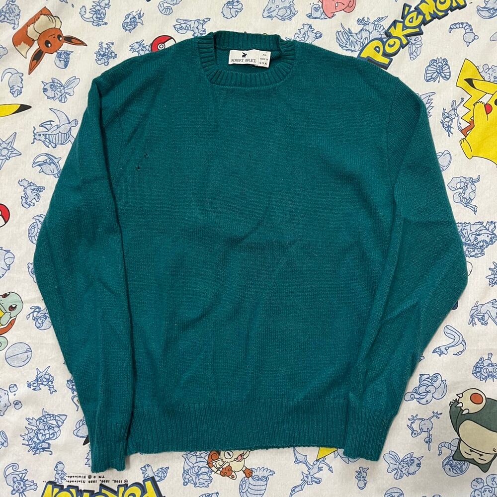 Vintage 80s Robert Bruce Turquoise Wool Sweater